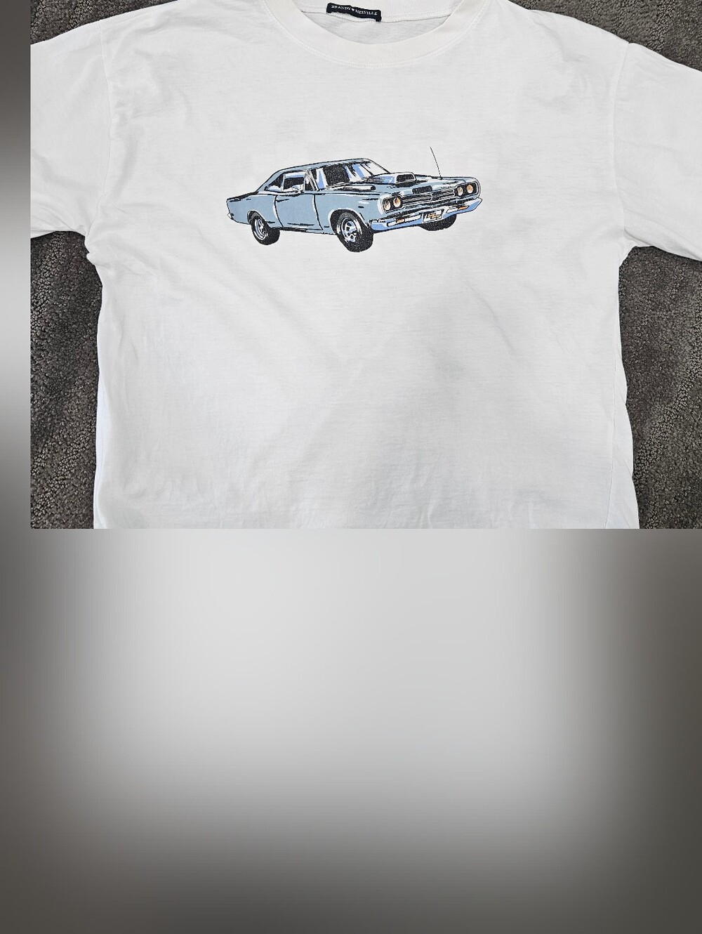 Brandy Melville White Tee with Light Blue Car Graphic Small